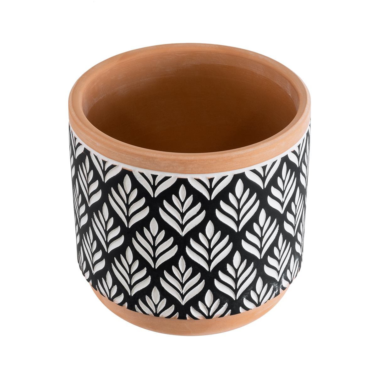 GloboStar® Artificial Garden AGRA 20522 Διακοσμητικό Κεραμικό Κασπώ Γλάστρα - Flower Pot Μαύρο με Λευκό και Μπεζ Φ14.5 x Υ13cm - Image 2