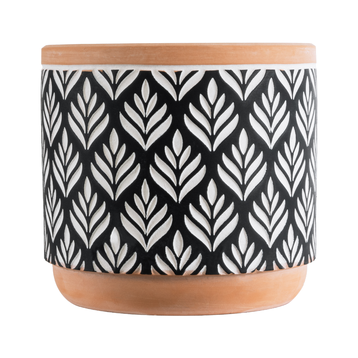 GloboStar® Artificial Garden AGRA 20522 Διακοσμητικό Κεραμικό Κασπώ Γλάστρα - Flower Pot Μαύρο με Λευκό και Μπεζ Φ14.5 x Υ13cm - Image 3