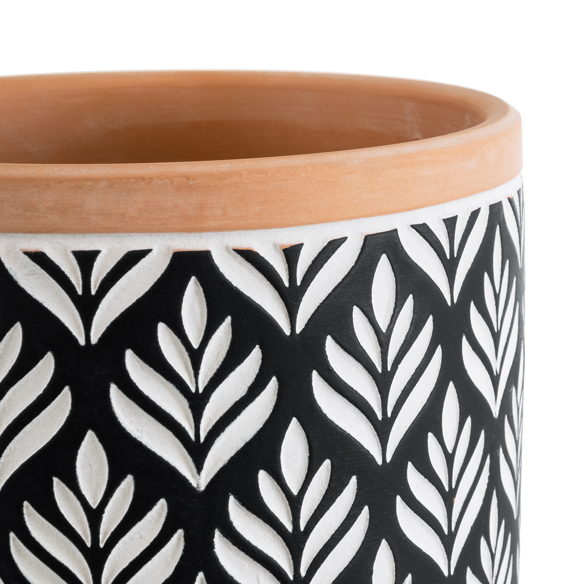GloboStar® Artificial Garden AGRA 20522 Διακοσμητικό Κεραμικό Κασπώ Γλάστρα - Flower Pot Μαύρο με Λευκό και Μπεζ Φ14.5 x Υ13cm - Image 4