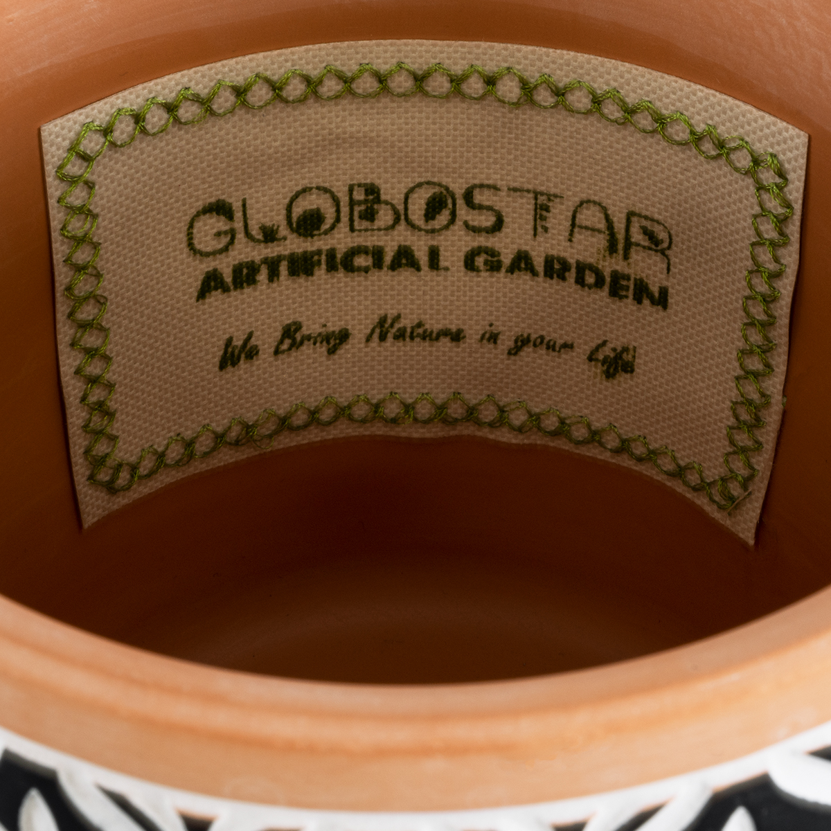 GloboStar® Artificial Garden AGRA 20522 Διακοσμητικό Κεραμικό Κασπώ Γλάστρα - Flower Pot Μαύρο με Λευκό και Μπεζ Φ14.5 x Υ13cm - Image 5