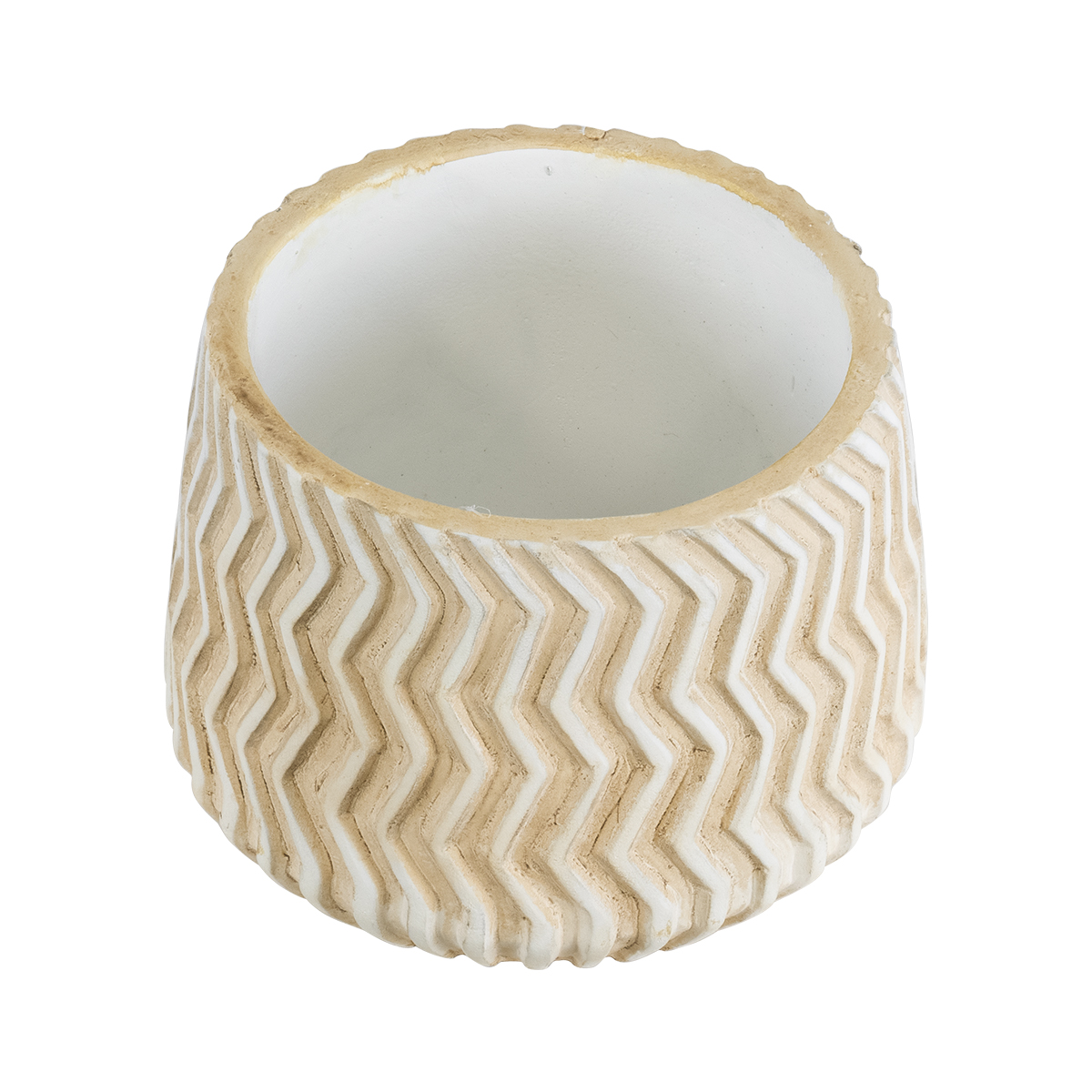 GloboStar® Artificial Garden SILEMA 20540 Διακοσμητικό Κεραμικό Κασπώ Γλάστρα - Flower Pot Λευκό με Μπεζ Φ11.5 x Υ9.5cm - Image 2