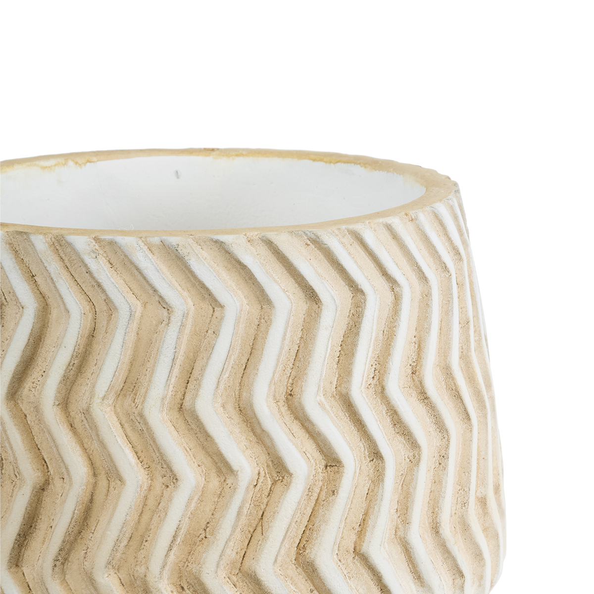 GloboStar® Artificial Garden SILEMA 20540 Διακοσμητικό Κεραμικό Κασπώ Γλάστρα - Flower Pot Λευκό με Μπεζ Φ11.5 x Υ9.5cm - Image 4