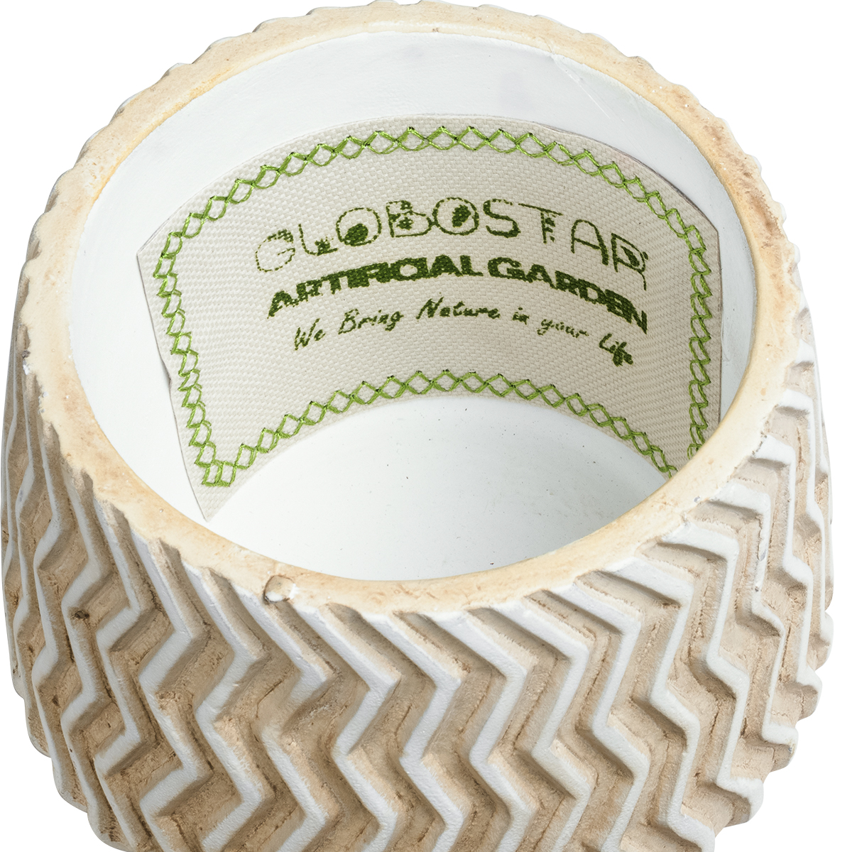 GloboStar® Artificial Garden SILEMA 20540 Διακοσμητικό Κεραμικό Κασπώ Γλάστρα - Flower Pot Λευκό με Μπεζ Φ11.5 x Υ9.5cm - Image 5