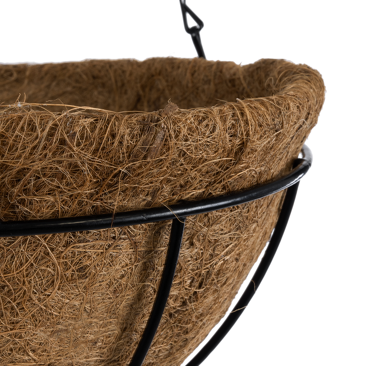 GloboStar® Artificial Garden SALAMINA 20560 Κρεμαστό Διακοσμητικό Κασπώ Γλάστρα - Flower Pot από Φλοιό Καρύδας Καφέ με Μαύρη Μεταλλική Βάση Φ25 x Υ14cm - Image 5