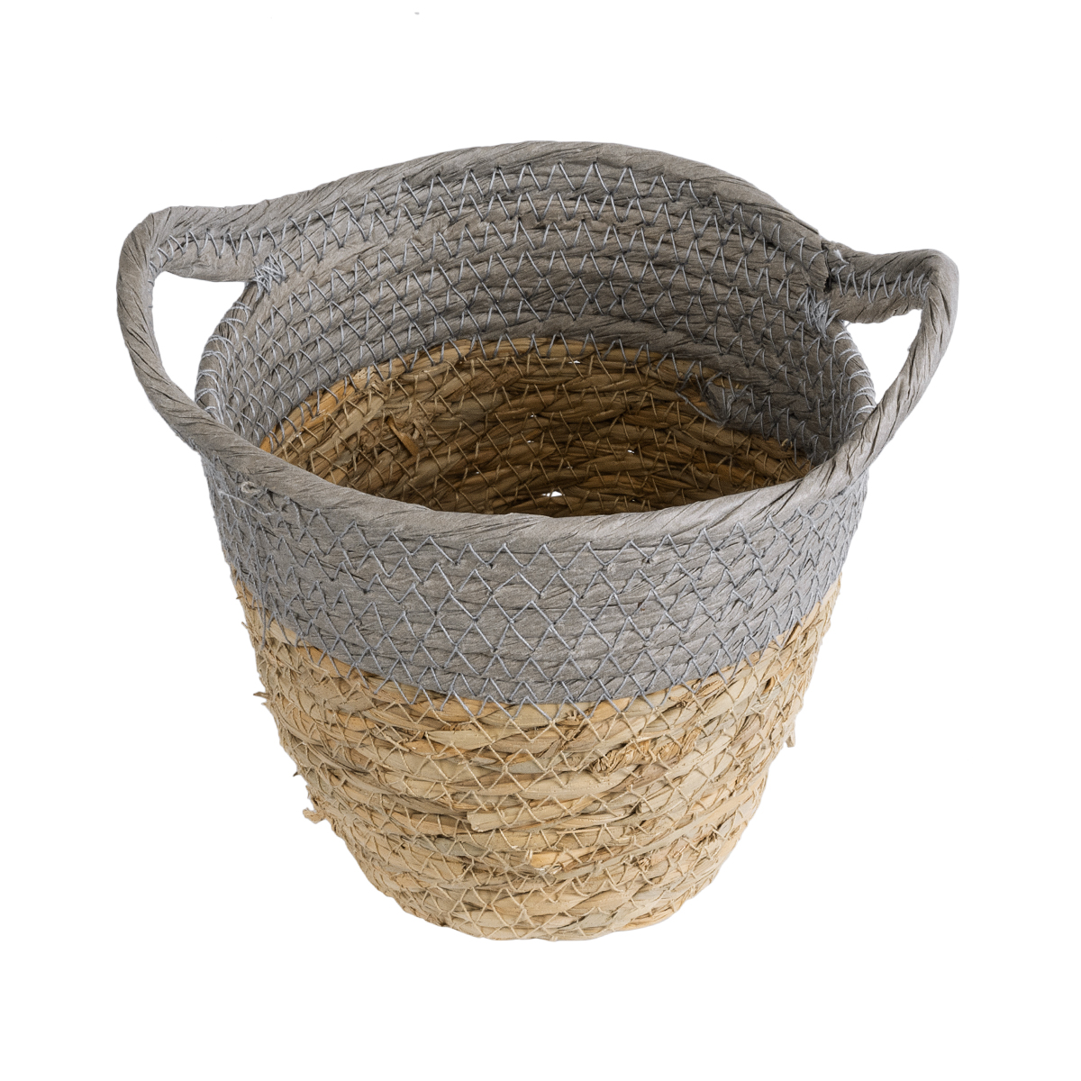 GloboStar® Artificial Garden SYROS 20570 Διακοσμητικό Πλεκτό Κασπώ Γλάστρα - Flower Pot Μπεζ με Γκρι Φ17 x Υ16cm - Image 2