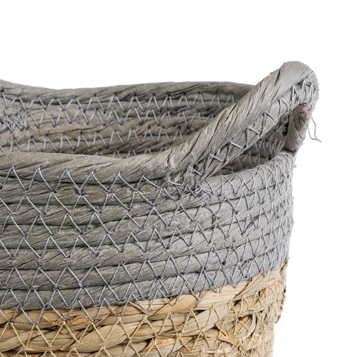 GloboStar® Artificial Garden SYROS 20570 Διακοσμητικό Πλεκτό Κασπώ Γλάστρα - Flower Pot Μπεζ με Γκρι Φ17 x Υ16cm - Image 4