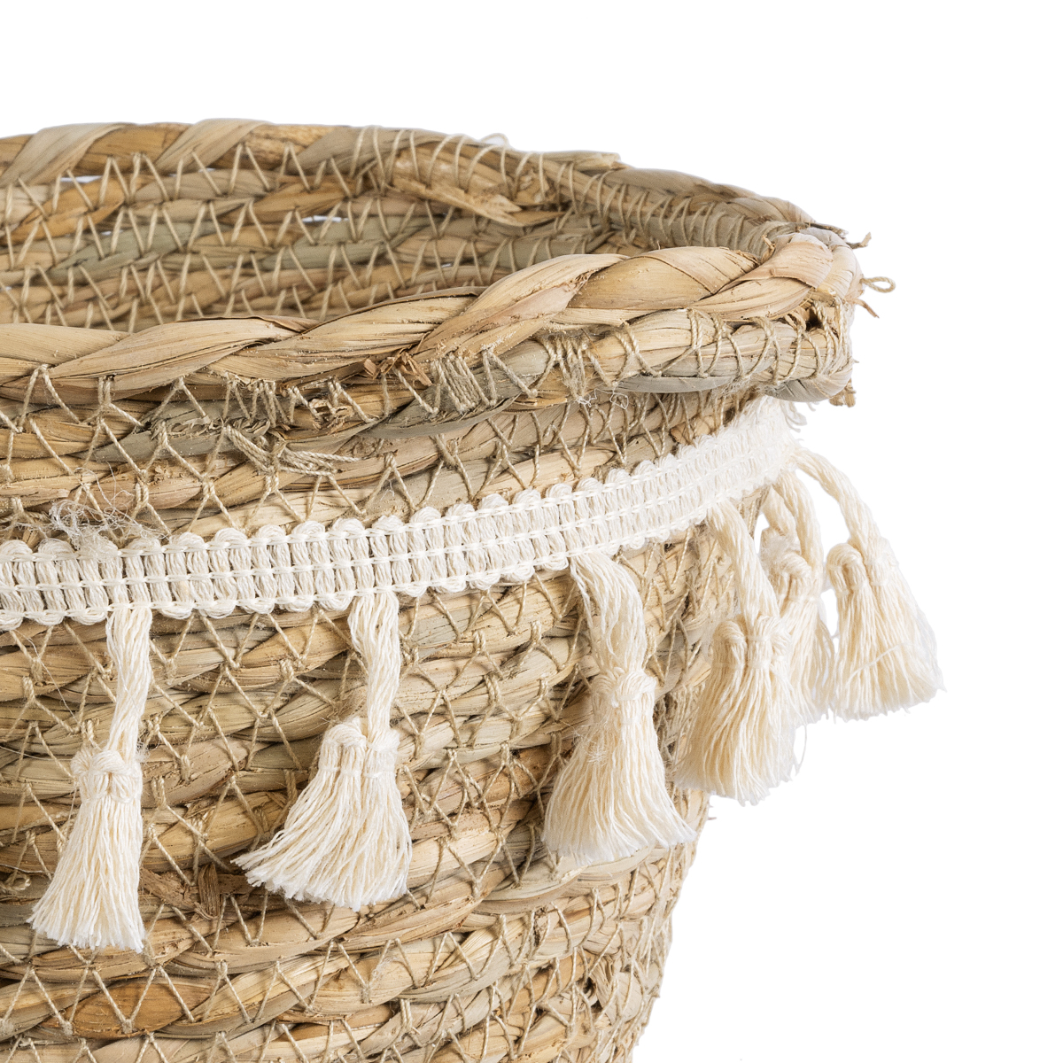 GloboStar® Artificial Garden SANTORINI 20572 Διακοσμητικό Πλεκτό Κασπώ Γλάστρα - Flower Pot Μπεζ με Λευκό Φ17 x Υ16cm - Image 4