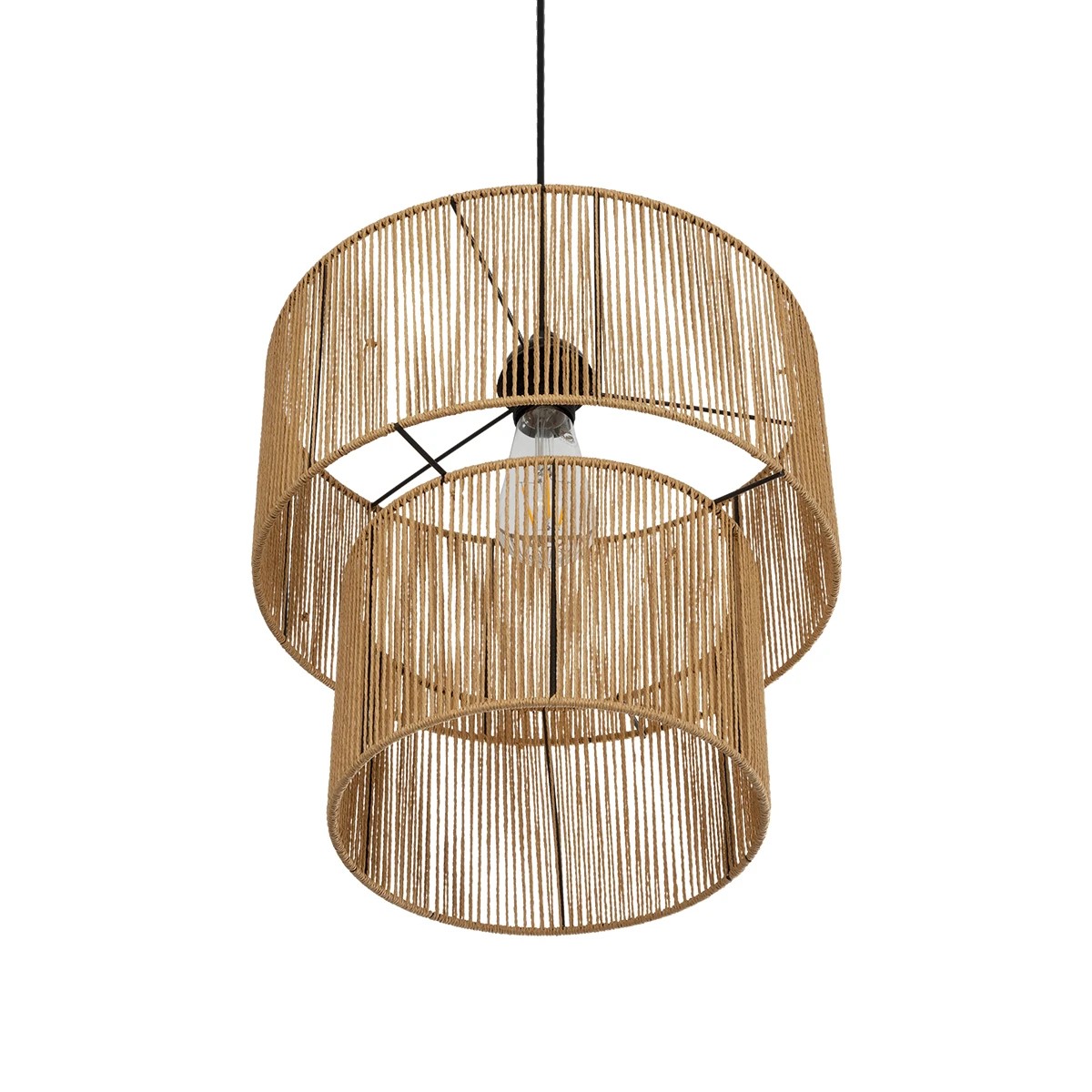 GLOBOSTAR® ROXXI 205-0019 Boho Κρεμαστό Φωτιστικό Οροφής με Ντουί 1 x E27 AC 220-240V IP20 - Μπεζ - M35 x Π35 x Υ37cm - Image 5