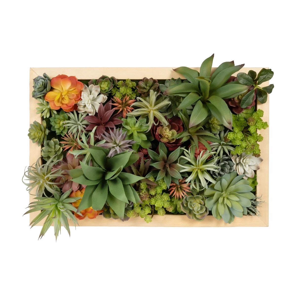 GloboStar® Artificial Garden VARIOUS PLANT 20642 Τεχνητό Διακοσμητικό Φυλλωσιάς σε Ξύλινο Πάνελ - Κάθετος Κήπος Μιξ Μ60 x Π60 x Υ20cm