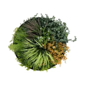 GloboStar® Artificial Garden VARIOUS PLANTS ROUND WALL DISC 20688 Τεχνητό Διακοσμητικό Στρογγυλό Πάνελ Φυλλωσιάς - Κάθετος Κήπος Μιξ Μ50 x Π50 x Υ23cm