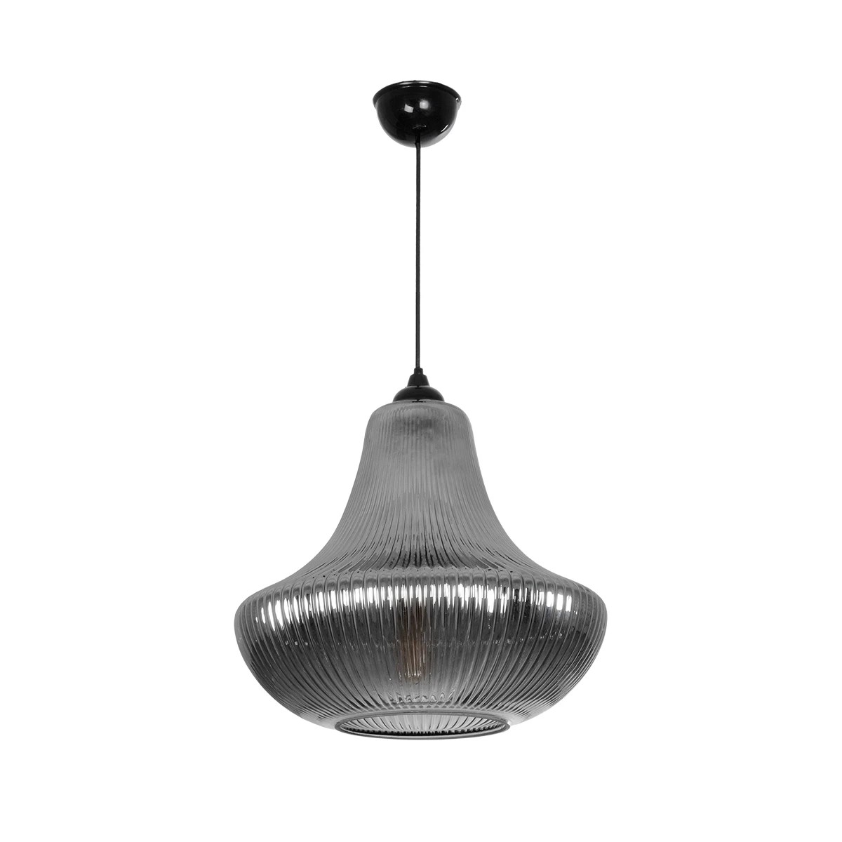 GLOBOSTAR® VERRE 206-0021 Μοντέρνο Κρεμαστό Φωτιστικό Οροφής με Ντουί 1 x E27 AC 220-240V IP20 - Μαύρο Φιμέ - Μ38 x Π38 x Υ34cm - Image 3