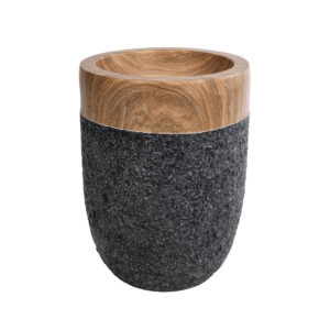 GloboStar® Artificial Garden BELLAGIO 20744 Επιδαπέδιο Πολυεστερικό Τσιμεντένιο Κασπώ Γλάστρα - Flower Pot Μαύρο με Καφέ Φ39 x Υ52cm