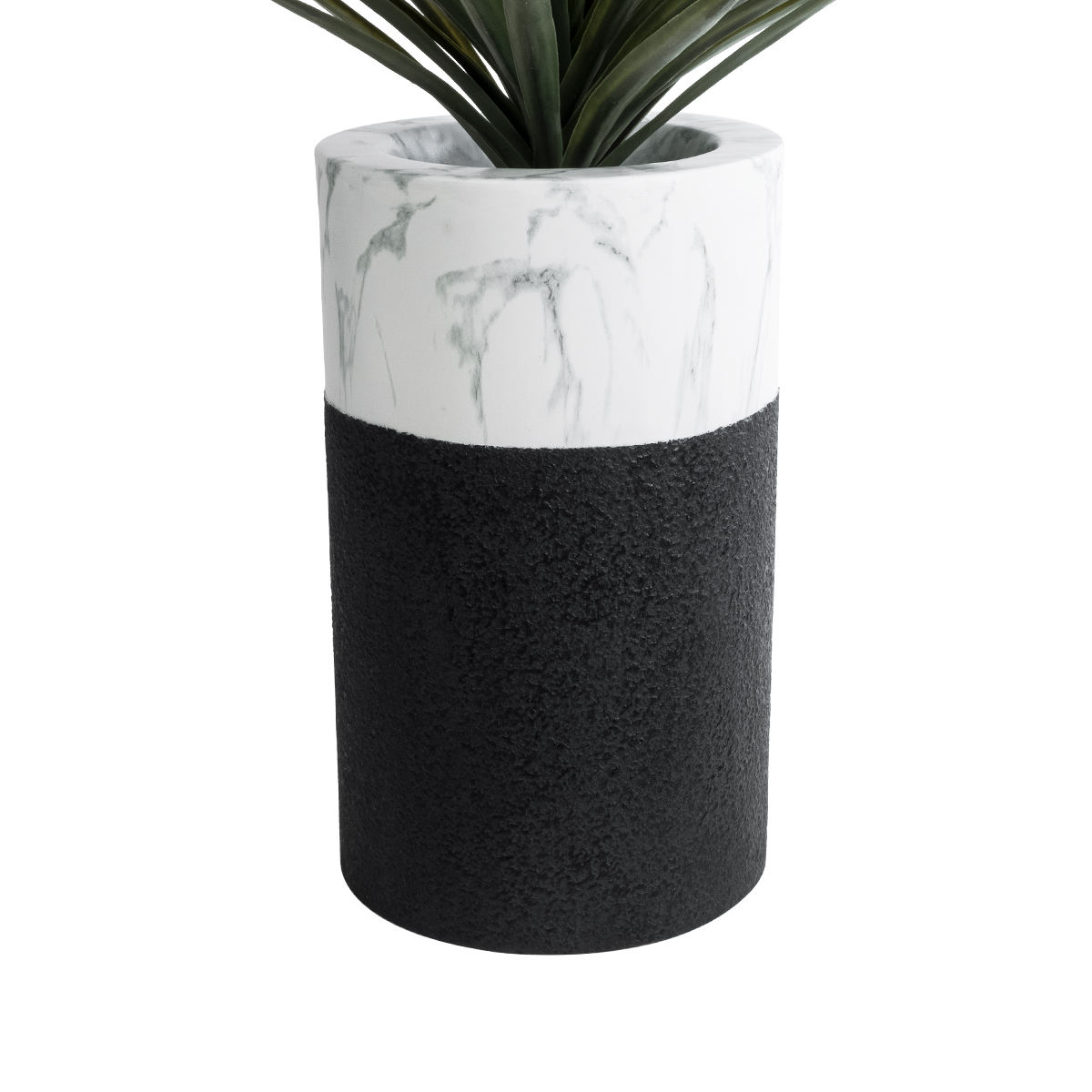 GloboStar® Artificial Garden ALMUDENA 20769 Επιδαπέδιο Πολυεστερικό Τσιμεντένιο Κασπώ Γλάστρα - Flower Pot Μαύρο με Λευκό Φ36 x Υ60cm - Image 2