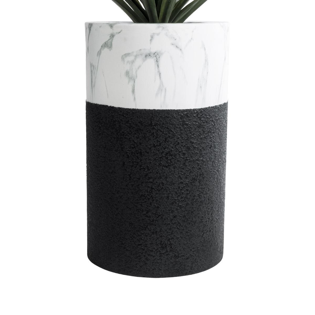 GloboStar® Artificial Garden ALMUDENA 20769 Επιδαπέδιο Πολυεστερικό Τσιμεντένιο Κασπώ Γλάστρα - Flower Pot Μαύρο με Λευκό Φ36 x Υ60cm - Image 4