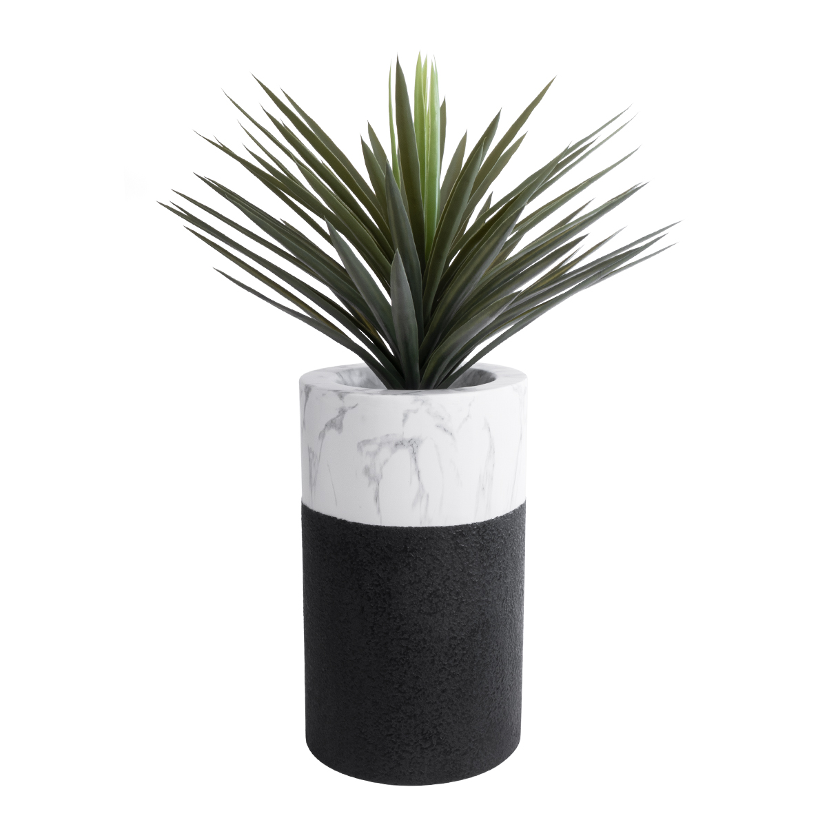 GloboStar® Artificial Garden ALMUDENA 20769 Επιδαπέδιο Πολυεστερικό Τσιμεντένιο Κασπώ Γλάστρα - Flower Pot Μαύρο με Λευκό Φ36 x Υ60cm - Image 5