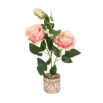 GloboStar® Artificial Garden PINK ROSE 20984 Διακοσμητικό Φυτό Ροζ Τριαντάφυλλα  Υ38cm