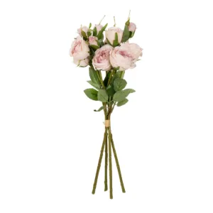 GloboStar® Artificial Garden DUSTY PINK ROSE BOUQUET 21084 Τεχνητό Διακοσμητικό Μπουκέτο Τριαντάφυλλα Ανοιχτό Ροζ Y44cm