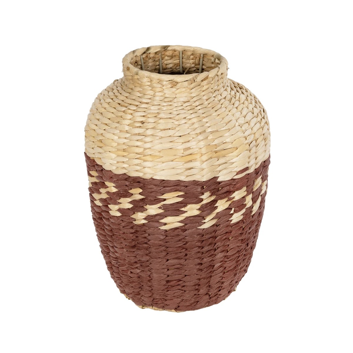 GloboStar® Artificial Garden TOULOUSE 21225 Διακοσμητικό Πλεκτό Καλάθι - Κασπώ Γλάστρα - Flower Pot Μπεζ με Κόκκινο Π25 x M25 x Υ32cm