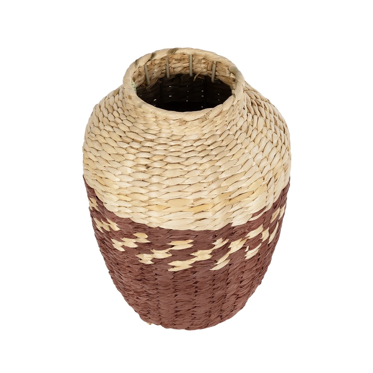 GloboStar® Artificial Garden TOULOUSE 21225 Διακοσμητικό Πλεκτό Καλάθι - Κασπώ Γλάστρα - Flower Pot Μπεζ με Κόκκινο Π25 x M25 x Υ32cm - Image 2