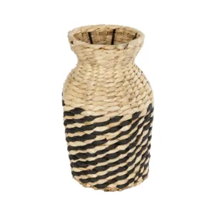 GloboStar® Artificial Garden VERSALLES 21226 Διακοσμητικό Πλεκτό Καλάθι - Κασπώ Γλάστρα - Flower Pot Μπεζ με Μαύρο Π16 x M16 x Υ25cm