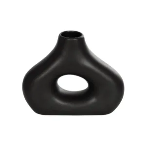 GloboStar® Artificial Garden HORIZON 21252 Διακοσμητικό Κεραμικό Βάζo Μαύρο Π18 x Μ6 x Υ15 cm