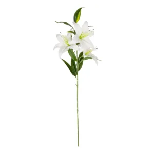GloboStar® Artificial Garden WHITE LILLY BRANCH 21312 Τεχνητό Διακοσμητικό Κλαδί Λευκό Κρίνο Y95cm