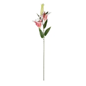 GloboStar® Artificial Garden PINK LILLY BRANCH 21313 Τεχνητό Διακοσμητικό Κλαδί Ροζ Κρίνο Y106cm