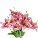 GloboStar® Artificial Garden PINK LILLY BOUQUET 21314 Τεχνητό Διακοσμητικό Μπουκέτο Ροζ Κρίνα Y55cm - Image 2