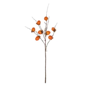 GloboStar® Artificial Garden PERSIMMON FRUIT 21439 Τεχνητό Διακοσμητικό Κλαδί Πορτοκαλί & Καφέ Λωτός Μ35 x Π7 x Υ90cm