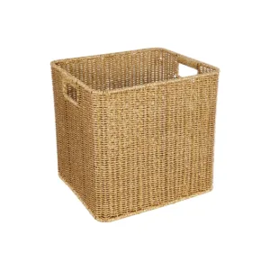 GloboStar® Artificial Garden CAVES 21496 Διακοσμητικό Πλεκτό Καλάθι - Κασπώ Γλάστρα - Flower Pot Μπεζ Μ32 x Π28 x Υ30cm