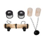 GloboStar® GLORA 201-0008 Vintage Κρεμαστό Φωτιστικό Ράγα Δίφωτο 2 x E27 IP20 Μπεζ Ξύλο με Μαύρο Μέταλλο & Μελί Γυαλί - Μ40 x Π15x Υ65cm - Image 9