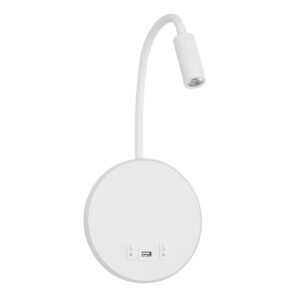 GLOBOSTAR® GOOSE 61693 Μοντέρνο Φωτιστικό Τοίχου - Απλίκα Ξενοδοχείου Reading Light με Φορτιστή USB 3A LED 6W 600lm 36° & 360° AC 220-240V IP20 Θερμό Λευκό 2700K - Bridgelux COB Chip & TÜV SÜD Driver - Λευκό Ματ - Μ15.5 x Π22.5 x Υ30cm - 3 Χρόνια Εγγύηση