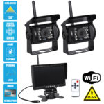 GloboStar® 86031 2 x WiFi Έγχρωμες Κάμερες 720p CMOS HD Οπισθοπορείας Αυτοκινήτου-Φορτηγού DC 12-24V 170° με Οθόνη 7" DC 12-24V Night Capture με Parking Lines και Ασύρματο Χειριστήριο Αδιάβροχη IP65
