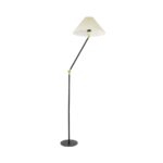 GloboStar® FLY 204-0127 Μοντέρνο Eπιδαπέδιο Φωτιστικό Μονόφωτο 1 x E27 IP20 Μαύρο & Χρυσό Μέταλλο με Μπεζ Ύφασμα - Μ38 x Π38 x Υ155cm