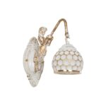 GloboStar® MERMAID 01317 Vintage Επιτοίχιο Φωτιστικό Απλίκα Μονόφωτο 1 x E27 IP20 Λευκό Γυαλί με Λευκό & Χρυσό Μέταλλο - Μ12.5 x Π28 x Υ27cm
