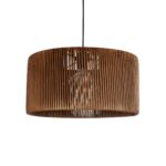 GloboStar® KYCLOS 203-0047 Boho Κρεμαστό Φωτιστικό Καπέλο Μονόφωτο 1 x E27 IP20 Καφέ Rattan - M40 x Π40 x Υ25.5cm