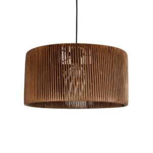 GloboStar® KYCLOS 203-0047 Boho Κρεμαστό Φωτιστικό Καπέλο Μονόφωτο 1 x E27 IP20 Καφέ Rattan - M40 x Π40 x Υ25.5cm