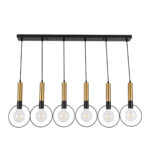 GloboStar® OLVERO 00776 Μοντέρνο Κρεμαστό Φωτιστικό Ράγα Πολύφωτο 6 x E27 IP20 Μαύρο & Χρυσό Μέταλλο - Μ110 x Π18 x Y130cm