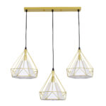 GloboStar® EIFFEL 61571 Vintage Κρεμαστό Φωτιστικό Ράγα Τρίφωτο 3 x E27 IP20 Χρυσό Μέταλλο με Λευκό Ύφασμα - Μ68 x Π25 x Υ130cm