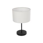 GloboStar® LARA 204-0075 Μοντέρνο Eπιτραπέζιο Φωτιστικό Μονόφωτο 1 x E27 IP20 Μαύρο Μέταλλο με Μπεζ Ύφασμα - Μ24 x Π24 x Υ35cm