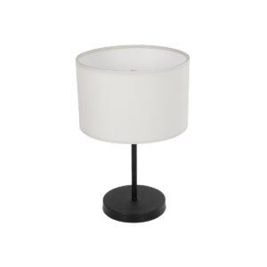 GloboStar® LARA 204-0075 Μοντέρνο Eπιτραπέζιο Φωτιστικό Μονόφωτο 1 x E27 IP20 Μαύρο Μέταλλο με Μπεζ Ύφασμα - Μ24 x Π24 x Υ35cm