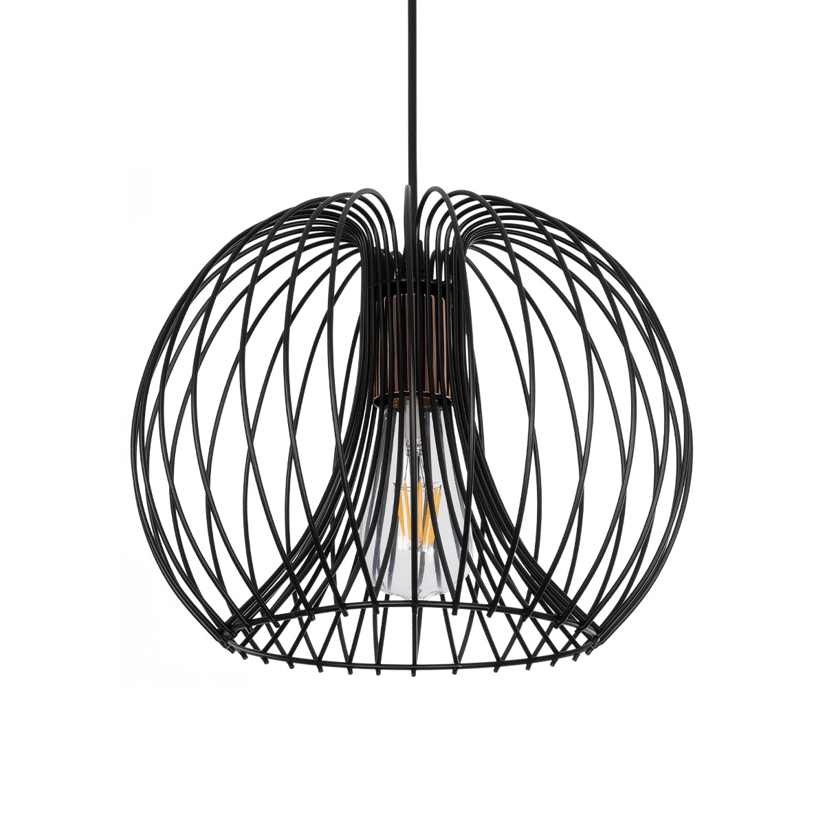 GloboStar® GLOWIA 201-0032 Μοντέρνο Κρεμαστό Φωτιστικό Πλέγμα Μονόφωτο 1 x E27 IP20 Μαύρο Μέταλλο - Μ26 x Π26 x Υ70cm