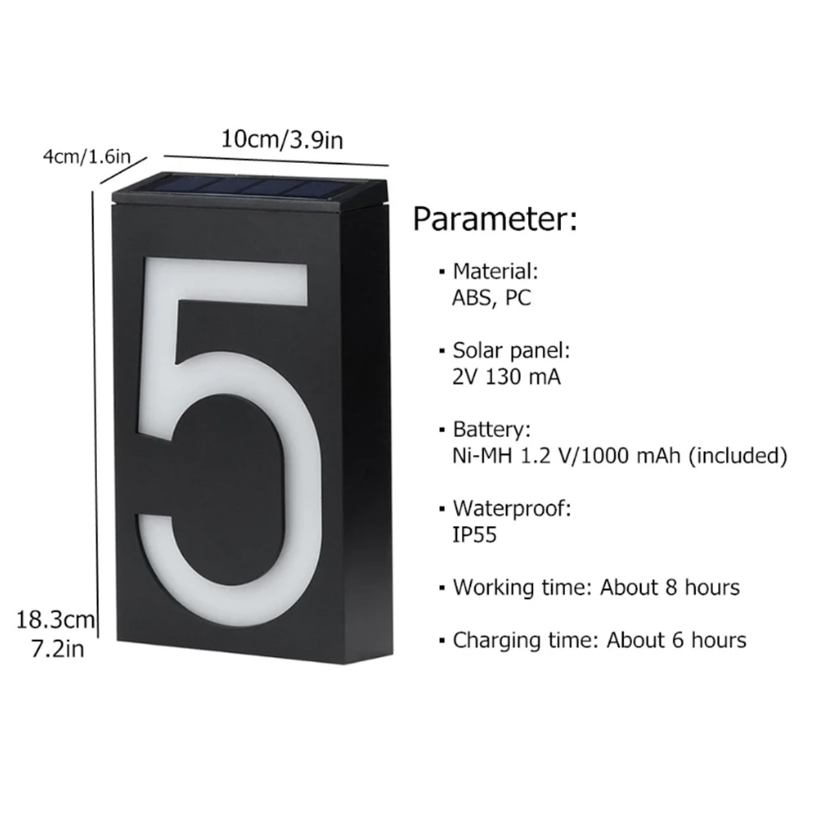 GloboStar® 71518 Αυτόνομο Ηλιακό Φωτιστικό LED SMD 1W 100lm με Ενσωματωμένη Μπαταρία 1000mAh - Φωτοβολταϊκό Πάνελ με Αισθητήρα Ημέρας-Νύχτας για Αρίθμηση Δρόμου με Αριθμό 8 Αδιάβροχο IP55 Ψυχρό Λευκό 6000K - Image 9