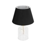 GloboStar® TRANS 204-0054 Μοντέρνο Eπιτραπέζιο Φωτιστικό Μονόφωτο 1 x E27 IP20 Διάφανο Πλαστικό με Μαύρο Ύφασμα - Μ22 x Π22 x Υ14cm
