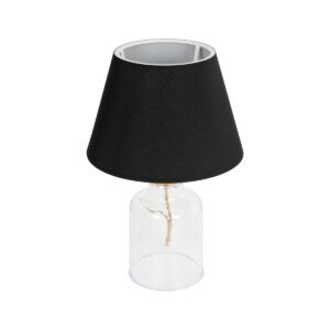 GloboStar® TRANS 204-0054 Μοντέρνο Eπιτραπέζιο Φωτιστικό Μονόφωτο 1 x E27 IP20 Διάφανο Πλαστικό με Μαύρο Ύφασμα - Μ22 x Π22 x Υ14cm