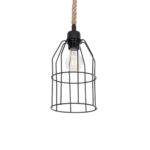 GloboStar® TALAH 203-0009 Vintage Κρεμαστό Φωτιστικό Σχοινί Μονόφωτο 1 x E27 IP20 Μαύρο Μέταλλο με Μπεζ Σχοινί - Μ15.5 x Π15.5 x Υ30cm