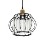 GloboStar® LUCERO 201-0078 Vintage Κρεμαστό Φωτιστικό Πλέγμα Μονόφωτο 1 x E27 IP20 Μαύρο και Χρυσό Μέταλλο - Μ16 x Π16 x Υ70cm