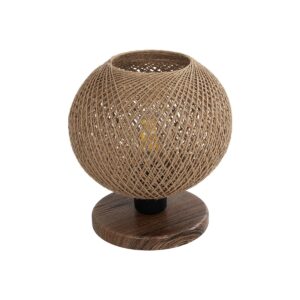 GloboStar® BOWL 204-0087 Μοντέρνο Eπιτραπέζιο Φωτιστικό Μονόφωτο 1 x E27 IP20 Καφέ Ξύλο με Μπεζ Σνοινί - Μ19 x Π19 x Υ22cm