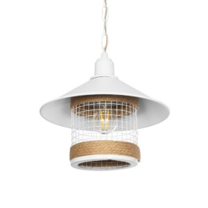GloboStar® GLORA 201-0089 Vintage Κρεμαστό Φωτιστικό Καμπάνα Μονόφωτο 1 x E27 IP20 Λευκο Μέταλλο - Μ30 x Π30 x Υ54cm