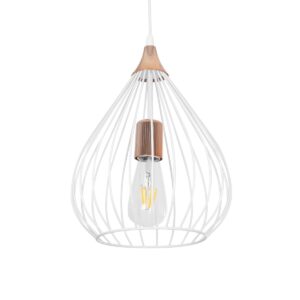 GloboStar® RADIARO 201-0014 Vintage Κρεμαστό Φωτιστικό Πλέγμα Μονόφωτο 1 x E27 IP20 Λευκό & Χάλκινο Μέταλλο - Μ28x Π28 x Υ70cm